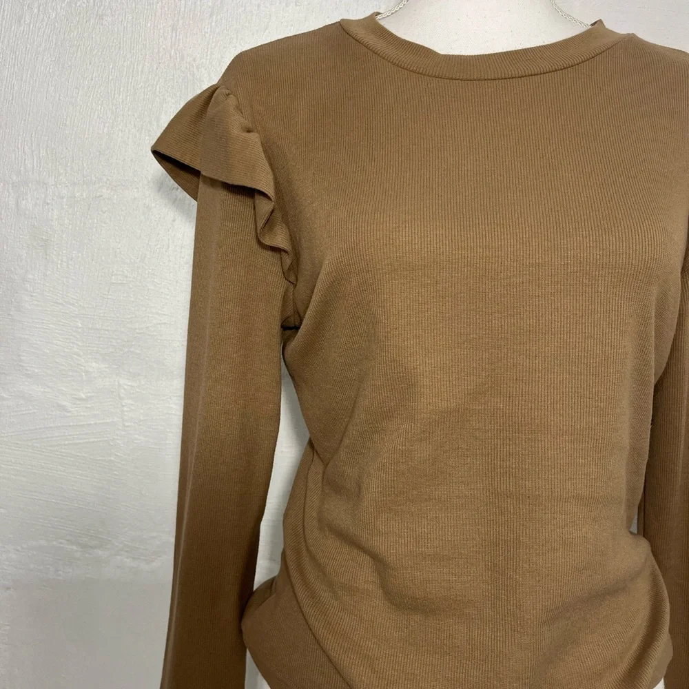 LONG SLEEVE RIBBED RUFFLE DETAIL TOP (847) - Picture 8 of 12